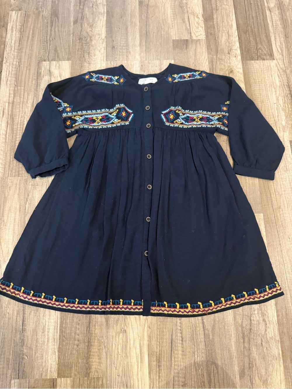 Navy Embroidered Button-Front Kids Dress Zara